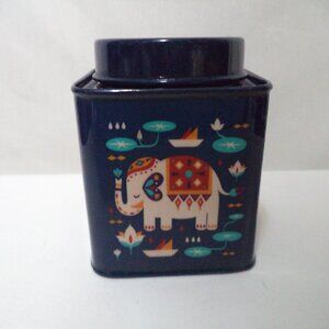 Chumbak Elephant metal enamel Jar Canister navy blue floral 4.5" x 3.5"
